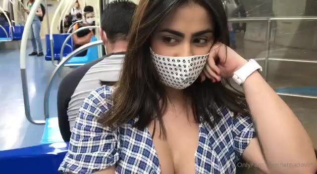 Showing her big boobs in metro